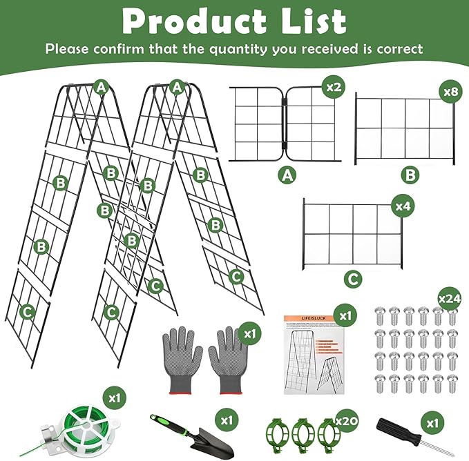 2 Pack Cucumber Trellis 43.3’’x15.7’’ with Twist Tie and Clips, A-Shaped Garden Trellis for Climbing Plants Heavy Duty Metal Plant Support for Cucumber, Grape, Tomato, Pea, Bean, Flower, Raised Bed