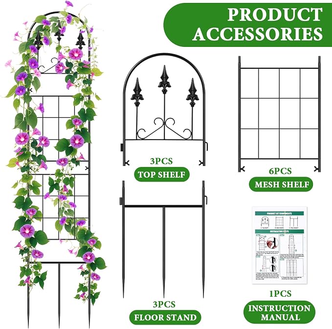 3 Packs Metal Garden Trellis for Climbing Plants (65.3'' x 40'') Rustproof Metal Garden Flower Rose Trellis, Outdoor Climbing Clematis Trellis Cucumbers Support for Courtyards Lawns