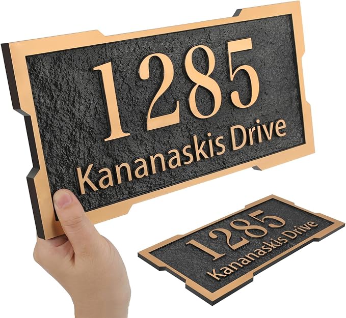Address Plaque Metal & Large - 12'' x 6.14'' Custom Address Sign for House, House Number Plaque Sign for Outside, Up to 5 inch Tall,Make Your House Standing Out (Style 1)