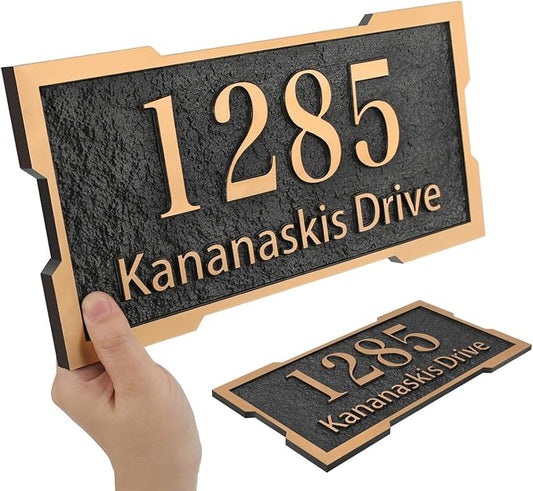 Address Plaque Metal & Large - 12'' x 6.14'' Custom Address Sign for House, House Number Plaque Sign for Outside, Up to 5 inch Tall,Make Your House Standing Out (Style 1)