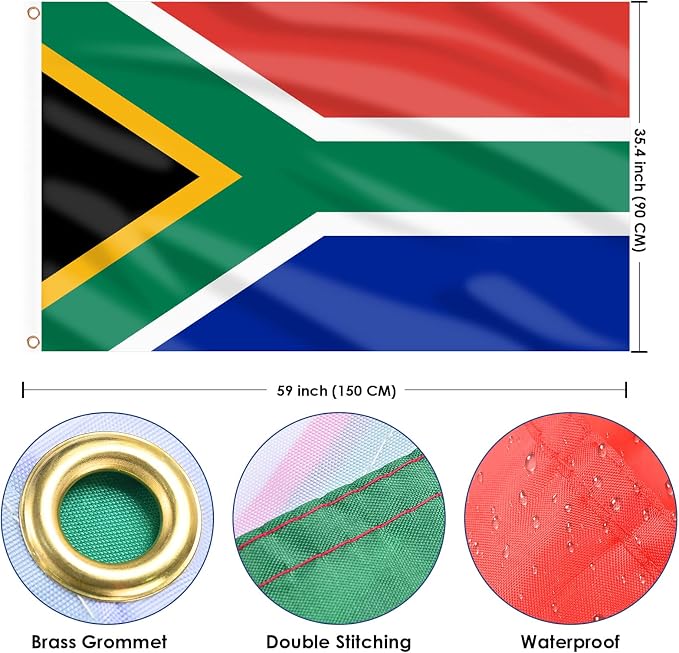AhfuLife South African Flag 3x5 Ft, Large South Africa Flags for Outside - Double Side with Brass Eyelets for Olympic Party Decorations, Bar Garden Street Decoration Indoor Outdoor