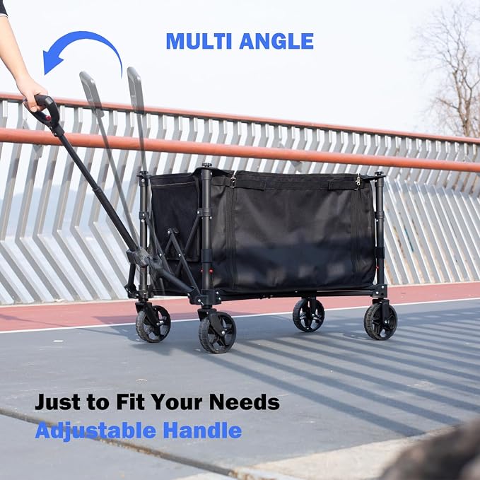 novelinks Foldable Utility Cart, Heavy Duty Collapsible Garden/Beach Wagon Supporting 440lbs, Outdoor Grocery Wagon with Brakes and Pocket, Sports Camping Shopping (Large 120L)
