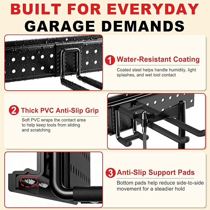 Garage Tool Organizer Wall Mount 66 inches with 13 Adjustable Heavy-Duty Hooks, Garage Organization, Garden Tool Storage Rack, Yard, and Shed, Holds Up to 520 lbs