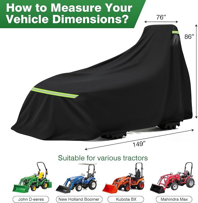 Tractor Cover for compact tractor – Fits John Deere, Kubota BX, Mahindra, New Holland, Massey. Waterproof cover for tractor & lawn tractor covers class. All-weather compact tractor protection