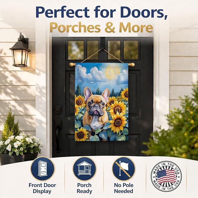 Caroline's Treasures DAC6080CHF French Bulldog in Sunflowers House Flag Large Porch Sleeve Pole Decorative Outside Yard Banner Artwork Wall Hanging, Polyester, House Size, Multicolor