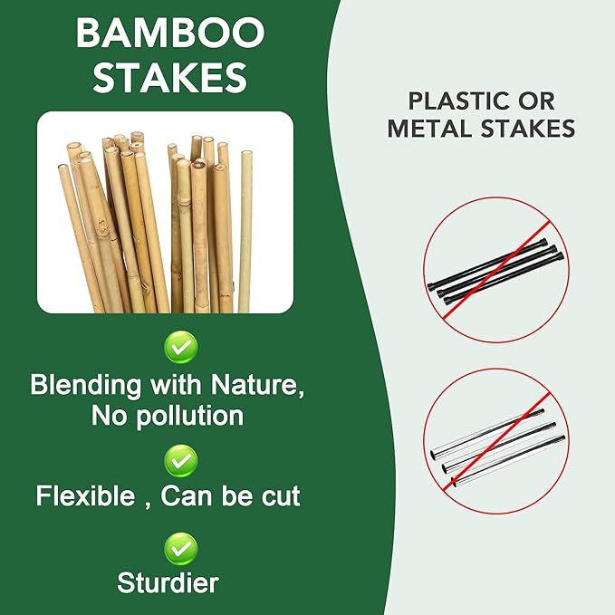 65 Pcs Bamboo Plant Stakes 5 Feet, Oltara Natural Bamboo Sticks Garden Stakes for Climbing Plants Support, Potted Plants, Vegetables, Tomatoes, Beans, Flowers, Trees