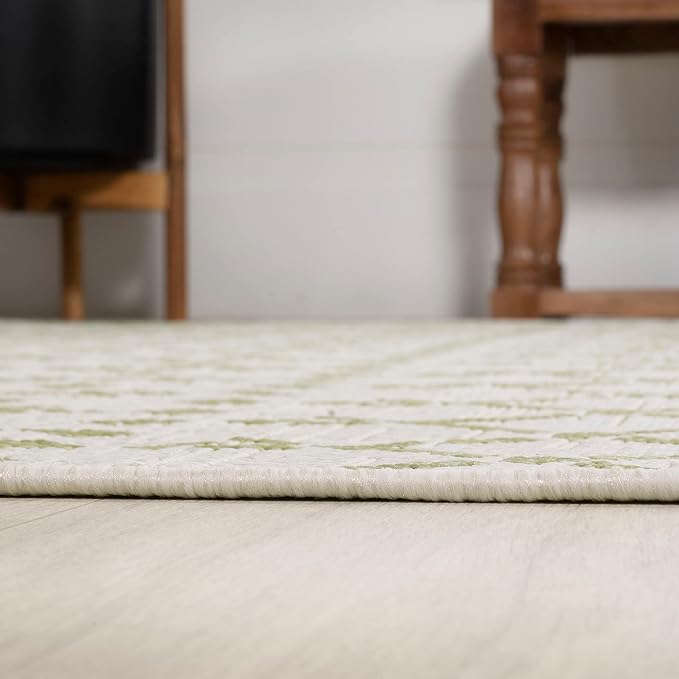 JONATHAN Y Moroccan Geometric Indoor Outdoor Area Rug 5X8 Cream/Green, Ourika Textured Weave for Backyard, Patio, Porch, Easy-Cleaning, High Traffic, Pet-Friendly, Non-Shedding (SMB108M-5)