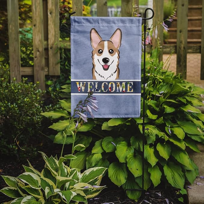 Caroline's Treasures BB1439GF Sable Corgi Welcome Garden Flag, Blue Mailbox Flag Decorative Yard Flag Banner Outside Patio Artwork Yard Flower Beds, Garden Size, Multicolor