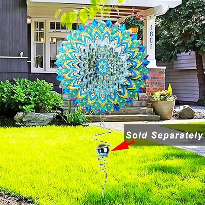 Peacock Wind Spinners Outdoor, 12 Inch Stainless Steel Spinfinity Wind Spinner, Wind Chimes Garden Decor for Outside, 3D Kinetic Hanging Sculpture Suncatcher, Metal Yard Art Ornament, Gifts