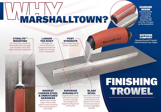 MARSHALLTOWN High Carbon Steel Finishing Trowel, 3 1/2x 16 Inch Concrete, Masonry and Drywall Finishing Tool, Made in the USA, MXS61D