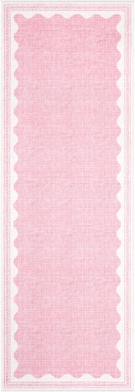 2.5x8 Scalloped Runners Pink Washable Hallways Bedroom Rug | Solid Non Slip Scalloped Bath Runner, Rugs for Bedroom Girls, Rugs for Kitchen Floor Soft Dorm Nursery Carpet for Bedside