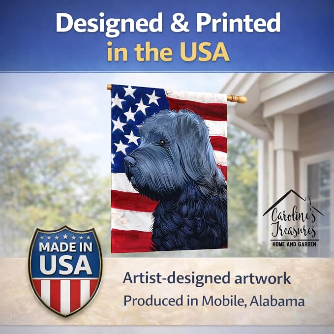 Caroline's Treasures CK6453CHF Bouvier des Flandres American Flag House Flag Large Porch Sleeve Pole Decorative Outside Yard Banner Artwork Wall Hanging, Polyester, House Size, Multicolor