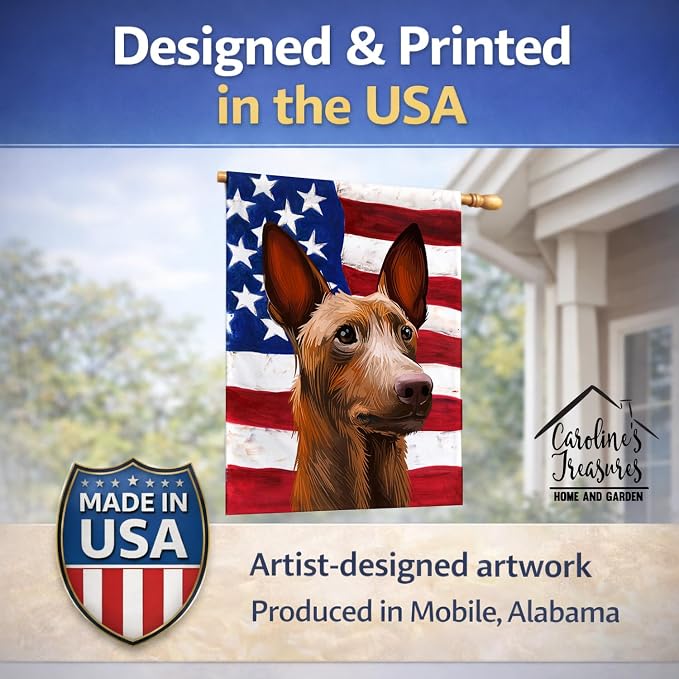 Caroline's Treasures CK6643CHF Pharaoh Hound Dog American Flag House Flag Large Porch Sleeve Pole Decorative Outside Yard Banner Artwork Wall Hanging, Polyester, House Size, Multicolor