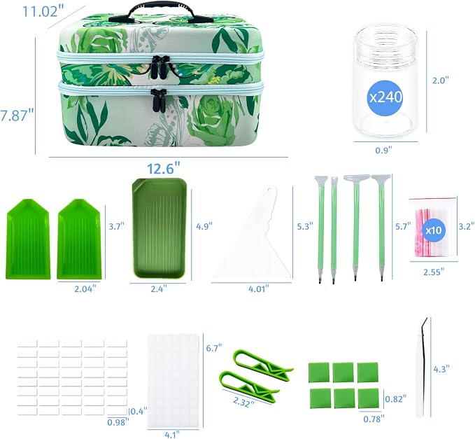 240 Slot Diamond Painting Storage Containers | Green 240-slot storage box with tools & accessories for diamond art