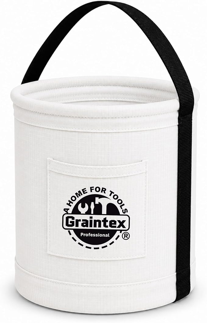 Graintex Canvas Utility Bucket 12"x15", Round Tool Bucket, Reinforced Base & Carry Handle, Ripstop Canvas, Multi-Purpose Bag for Jobsite, Home Use (White)