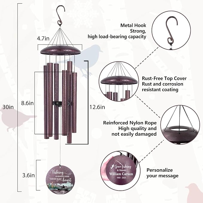ASTARIN Memorial Wind Chimes Personalized, Produced in Texas Deep Tone Wind Chimes for Loss of Loved One, Sympathy Gifts for Loss Mom/Dad/Sister, Outdoor Windchime for Memory Bereavement Condolence