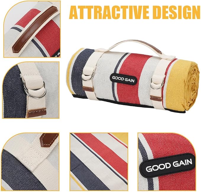 G GOOD GAIN Waterproof Picnic Blanket Portable with Carry Strap for Beach Mat or Family Outdoor Camping Party (Lipstick Red)