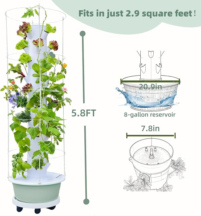 Hydroponic Growing System Kit, 40-Pod Vertical Garden Tower | with Trellis