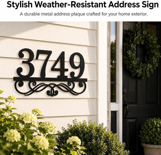 Personalized Metal Address Plaque, Custom House Numbers for Outside, Elegant Nameplate for Yard and Front Door Decor, Weatherproof Wall Sign, Housewarming Gift