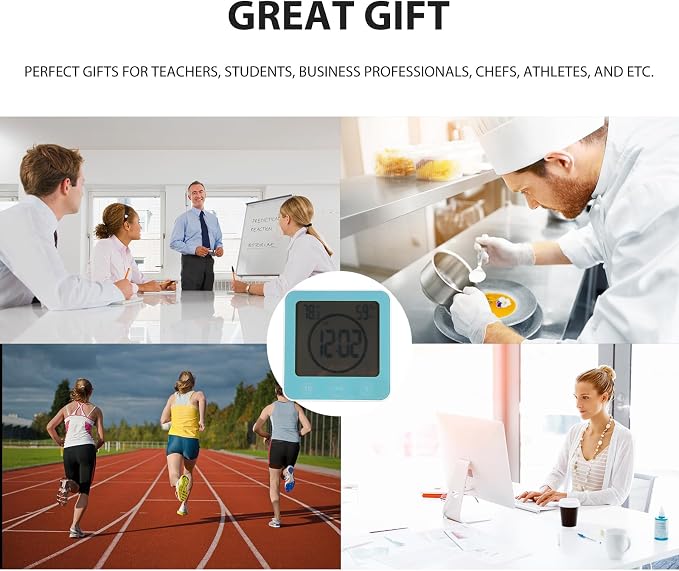 Digital Bathroom Shower Wall Clock Timer, LCD Digital Wall Clock with Suction Waterproof Temperature Humidity Gauge, Touch Screen Timer, Large Countdown Visual Timer Hanging Wall Clock