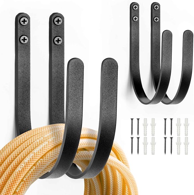 Hose Holders Wall Mount: 4Pcs Heavy-Duty Metal Garden Hose Hanger Outside | Rust-proof Hanging Hose Rack Hook Mount for Water Hose