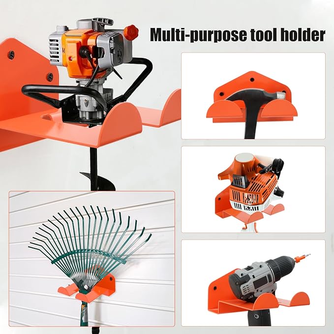 6 Pack Weed Eater Hanger Wall Mounted Bulk Weedeater Garage Trimmer Rack Heavy Duty Garden Tool Hanger Steel Weed Whackers Holder Organizer Hooks for Grass Garden Tools (Orange)