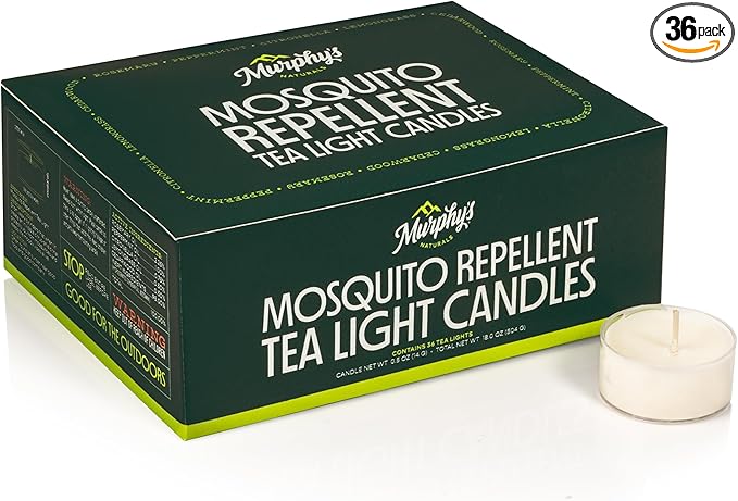 Murphy's Naturals Citronella Mosquito Repellent Tea Light Candles, 36-Pack | Soy & beeswax blend with rosemary, peppermint, citronella & lemongrass oils; 0.5 oz candles, 4-hour burn for patio & outdoors