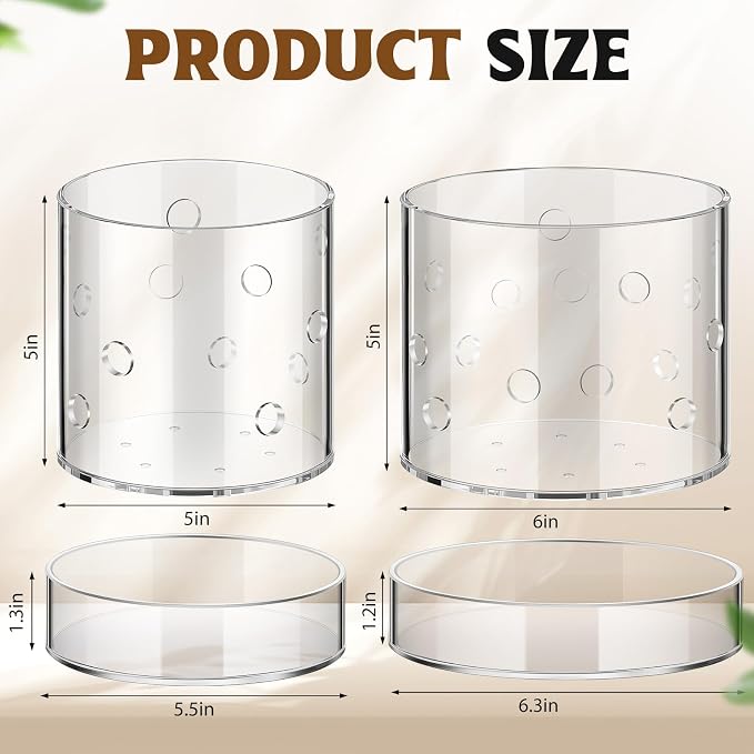 5 Inch 6 Inch Clear Acrylic Orchid Planter Pot with 360° Round Holes & Tray, Thick Acrylic Vented Planter for Phalaenopsis, Root Airflow, Bottom Watering & Indoor Orchid Repotting