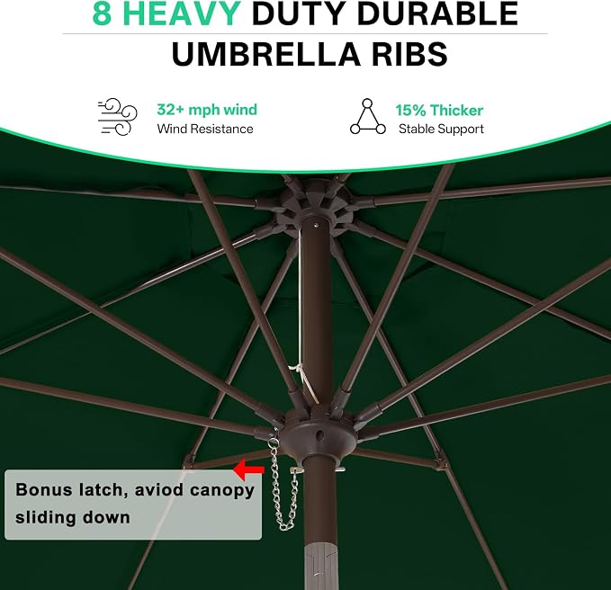 ABCCANOPY 10ft Scalloped Patio Umbrella, Outdoor Table Umbrella with Tilt and Crank, Fiberglass Ribs Deck Umbrella for Patio, Pool, Garden, Picnic (Green)