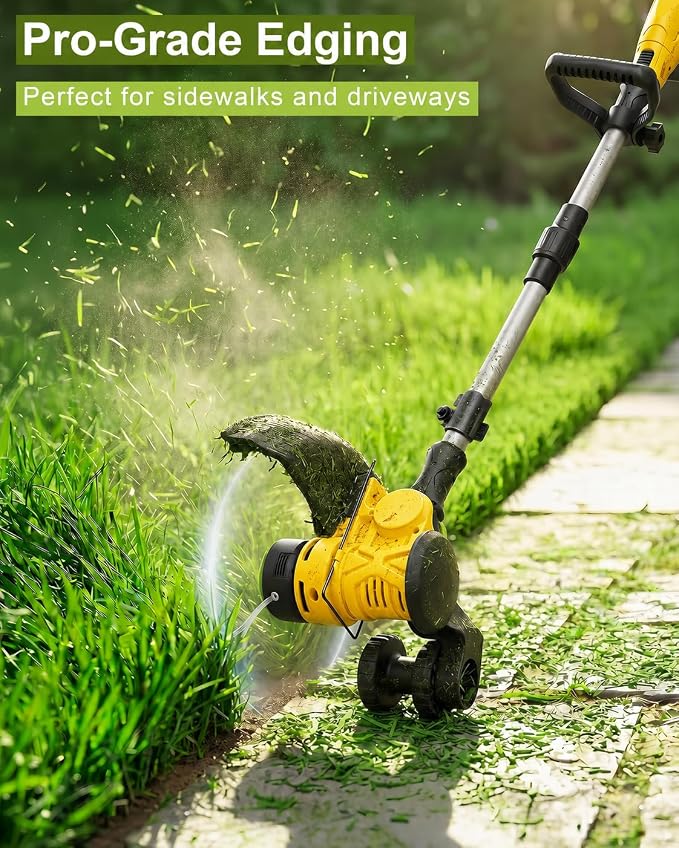 DEGGE Cordless Electric Weed Wacker, 2X 3.0Ah/ 21V/ 12" Battery Powered Weed Eater, 2 in 1 String Trimmer & Lawn Edger with Auto Feed, 650W Motor, 8 Spools for Yard Garden Sideway (Charger Included)