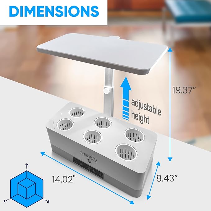 SereneLife Smart Indoor Garden - Hydroponic Herb Garden with 4000K Grow Lights Panel, Control Panel Settings, Water Stick, No Soil, Mess-Free, Height Adjustable, Grows Up to 6 Plants