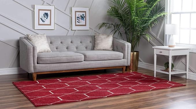 Unique Loom Trellis Frieze Collection Area Rug - Geometric (4' 1" x 6' 1", Red/ Ivory)