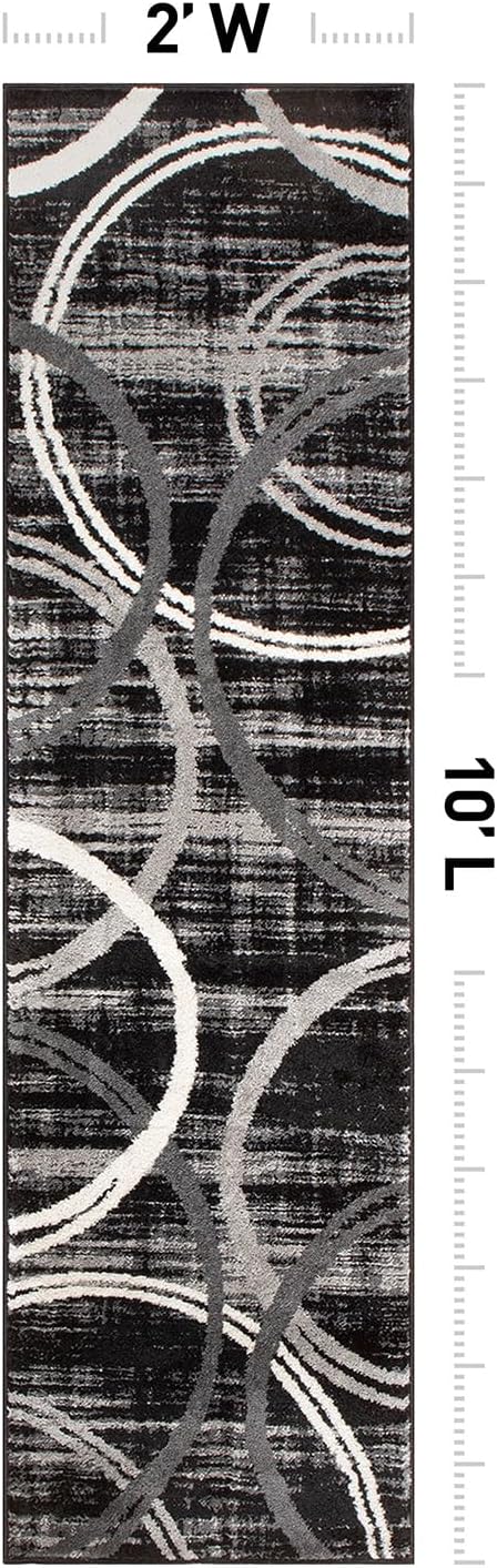 Rugshop Wavy Circles Modern Fade-Resistant Runner Rug Black 2' x 10' | Rectangular, Size 2' x 10', Living Room, Bedroom, Dining Room, Home Office, Kitchen, Entryway, Hallway, Nursery, Kids Room