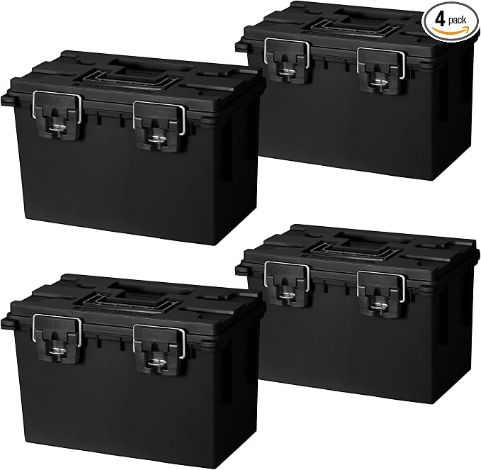 Sheffield XL Ammo Box Made in USA, Stackable Lockable Ammo Storage Box | 4 Pack Lockable Storage Box, Water and Dust Resistant Dry Box, Secures Hunting Gear, Gun Accessories, Supplies, and Bullets
