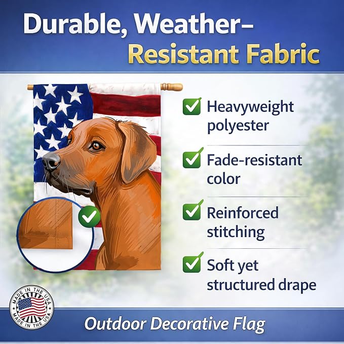 Caroline's Treasures CK6676CHF Rhodesian Ridgeback Dog American Flag House Flag Large Porch Sleeve Pole Decorative Outside Yard Banner Artwork Wall Hanging, Polyester, House Size, Multicolor