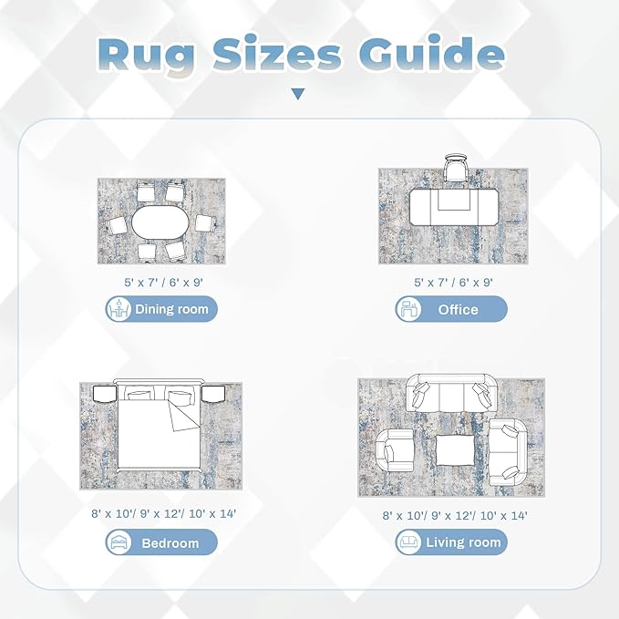 pmtsns Area Rugs 10x14 Living Room: Washable Rug Modern Abstract Neutral Soft Non-Slip Low-Pile Indoor Large Carpet for Bedroom Dining Room Playroom Home Office (Light Blue Brown, 10'x14')
