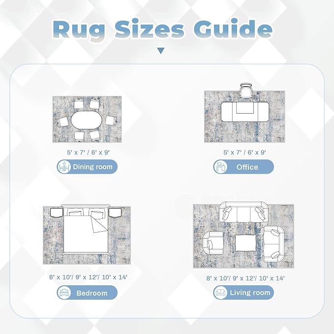 pmtsns Area Rugs 8x10 for Living Room: Washable Rug Modern Abstract Neutral Soft Non-Slip Low-Pile Indoor Large Carpet for Bedroom Dining Room Playroom Home Office (Light Blue Brown, 8'x10')