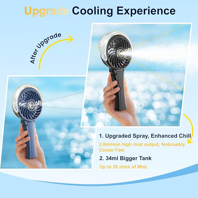 HandFan Upgraded Handheld Misting Fan, Portable Mister Fan, Personal Spray Water Mist Fans Rechargeable, Foldable Electric Mini Fans for Summer Beach Travel Makeup Concerts, Gifts for Women(Black)