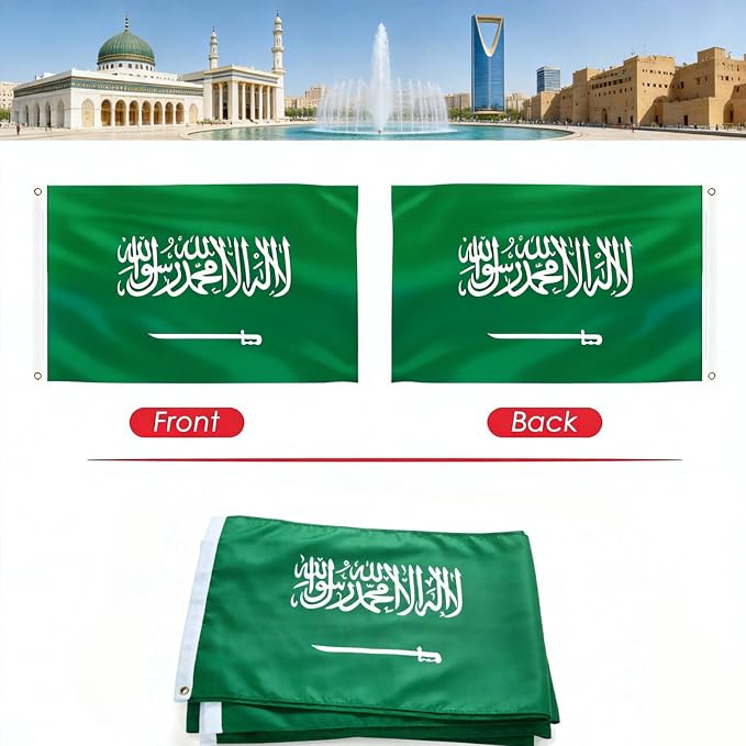 Ahfulife Saudi Arabia Flag 3x5 Ft, 2 Pcs Large Saudi Arabian National Flags for Outdoor Indoor, Double Sided with Brass Eyelets for World Cup, National Day, Party, Garden, Bar, Street Decor