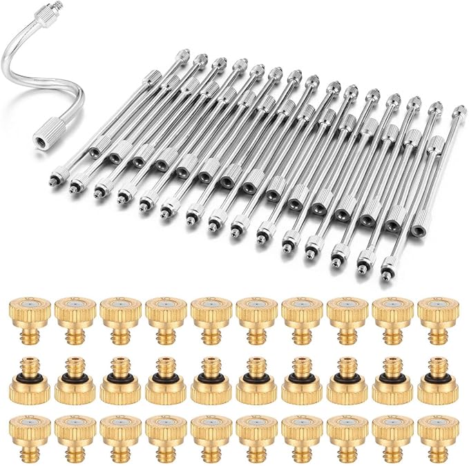 CozyCabin 30Pcs Flexible Mister Extensions with 30pcs Brass Misting Nozzle Kits, 5.9 Inch Brass Mist Rod for Mister Nozzles, Bendable Copper Extended Pole 10/24 UNC Thread for Outdoor Cooling System