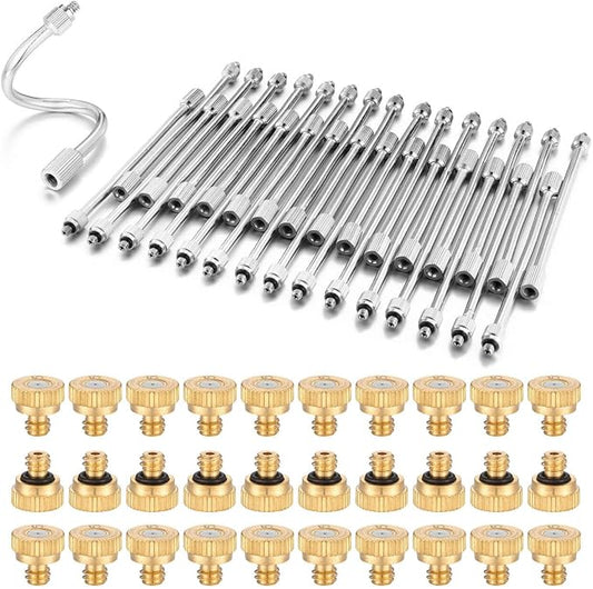 CozyCabin 30Pcs Flexible Mister Extensions with 30pcs Brass Misting Nozzle Kits, 5.9 Inch Brass Mist Rod for Mister Nozzles, Bendable Copper Extended Pole 10/24 UNC Thread for Outdoor Cooling System