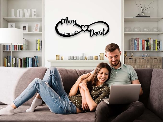 Wedding Gifts for Couples 2025 | Personalized Couples Gift for Her | Anniversary Wedding Date Sign | Gold Wall Decor | Bridal Shower Gift | Infinity Sign