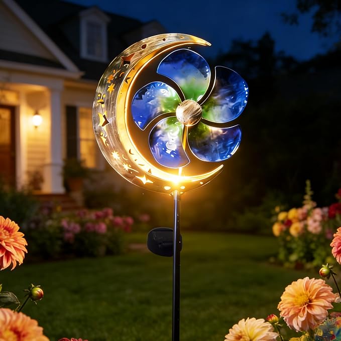 SunKite Solar Spinner Moon Outdoor Lights Waterproof,Solar Moon Garden Light Outdoor Decorative Stakes Lights Yard Garden Patio Lawn Pathway Decoration Gifts Grandma Mom