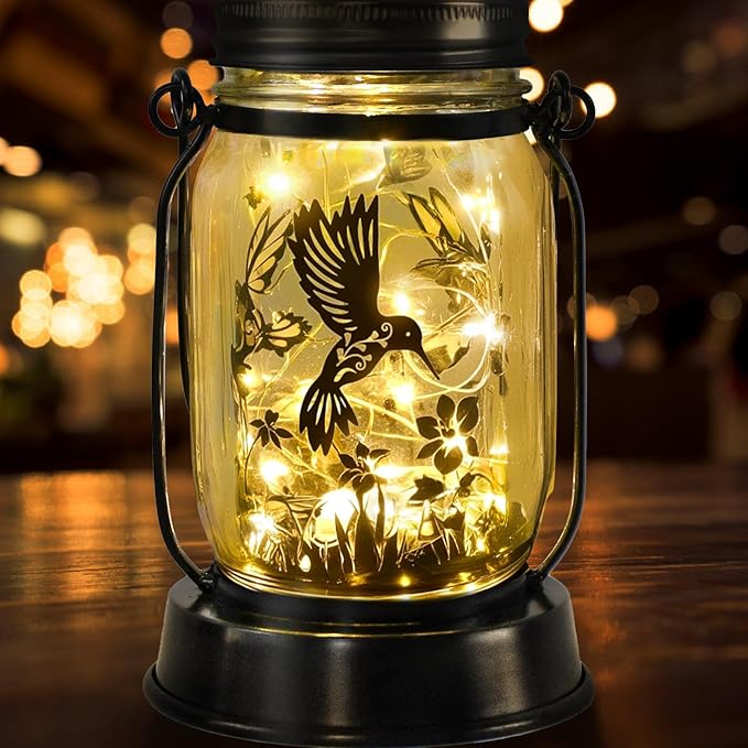 kyoryuger Hummingbird Gift for Women/Mom/Grandma Hummingbird Solar Lanterns Mom Birthday Bird Lovers Lantern Birds Lights Solar Garden Decoration for Yard, Patio,Porch Torches, Home Decor