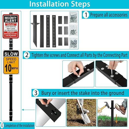 8 Ft Sign Post for Outside, Heavy Duty Yard Signs Stakes, 96 inch Metal Lawn Pole with Holes for Events, Parking, Garage, Bar, Easy Assembly,Rust-Resistant Durable DIY 1Pcs Black