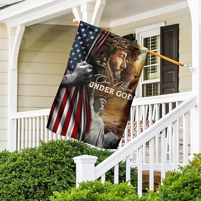 FLAGWIX Christian Patriot American Flags - Decorations For Home, Outside, House Flag 30x40 Decoration, Jesus Lion Double Sided Heavy Duty Canvas Indoor Outdoor Flags
