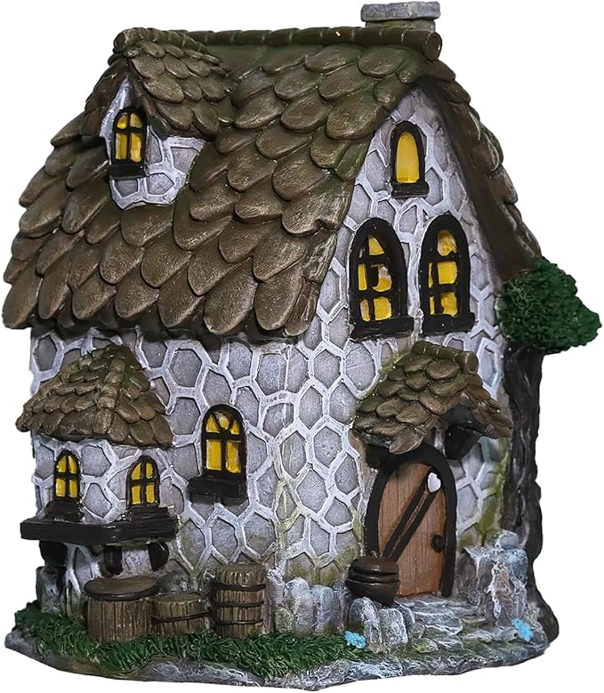 Solar Garden House Statues Outdoor Yard Resin Decoration Gift Handmade Housewarming Gift for Patio Yard Lawn Waterproof Cracking