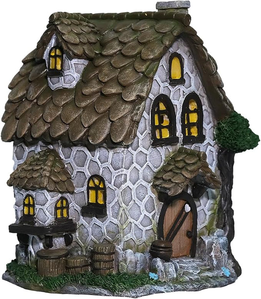 Solar Garden House Statues Outdoor Yard Resin Decoration Gift Handmade Housewarming Gift for Patio Yard Lawn Waterproof Cracking