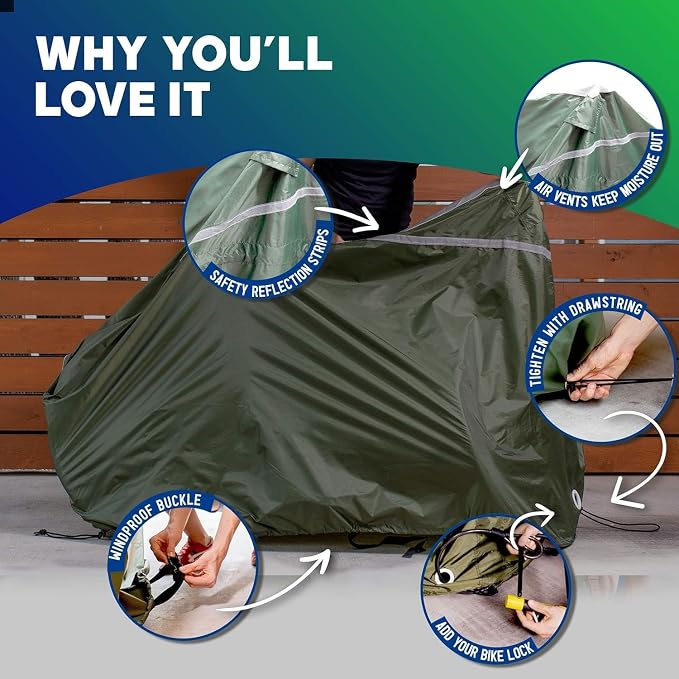 YardStash Bike Cover – Reflective Bicycle Covers for Outside Storage - Waterproof & Weatherproof Garden Tarp Shelters for Bikes, Trikes, 29ers, and Electric Bicycles