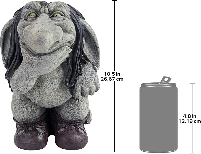 Garden Gnome Statue -Pondering Sylvester the Cynical Gnome Troll - Lawn Gnome